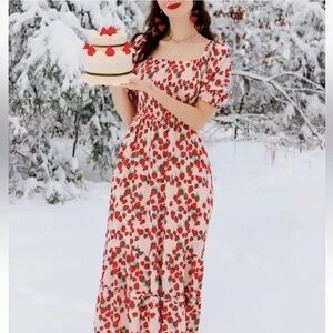 Betsey Johnson Strawberry Maxi Dress Size Large NWT
